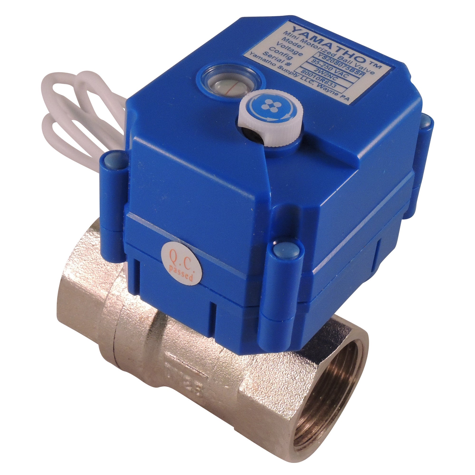 Electric motorized water control valve YS20S, 2 wires actuator 95-250 VAC Normally Closed - Yamatho Supply