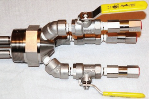 Triplex chemical injection quill, 1/2" to 1", SS316 with check valve and ball valve - Yamatho Supply